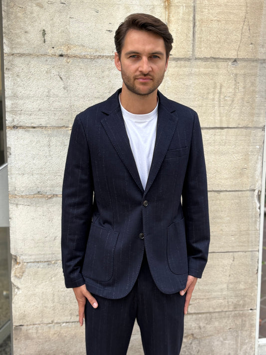 Pantalon de costume marine rayure tennis