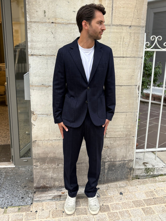 Pantalon de costume marine rayure tennis